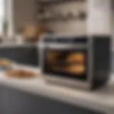 A sleek tabletop oven displayed in a modern kitchen setting.