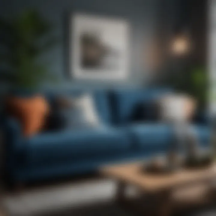 Cozy blue sofa arrangement showcasing texture and color harmony