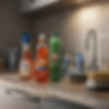 Essential Cleaning Supplies Cleaning supplies ready for use in a tidy kitchen