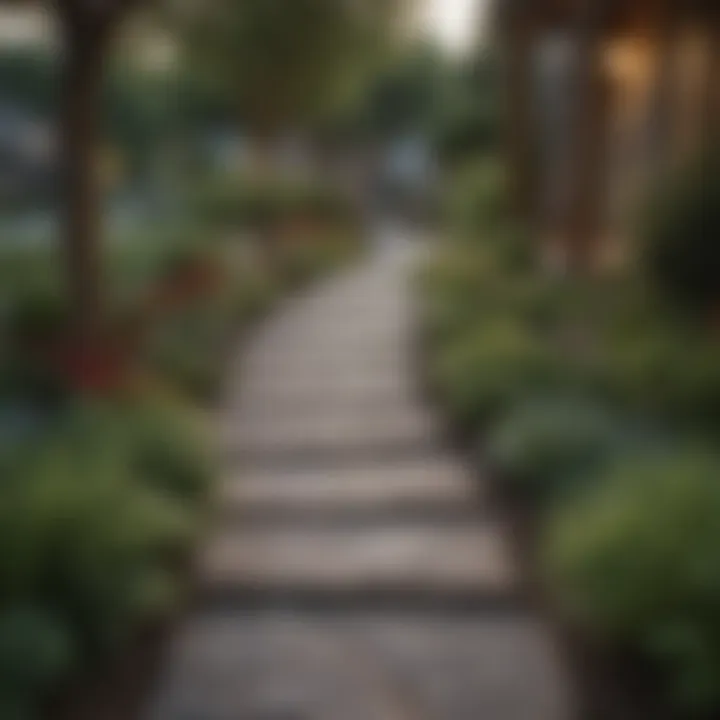 Well-designed front yard layout showcasing pathways and greenery