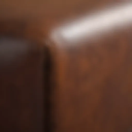 Close-up view of a leather sofa scratch.