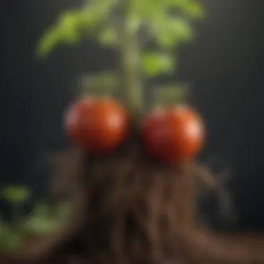 Close-up of tomato plant roots showing healthy growth