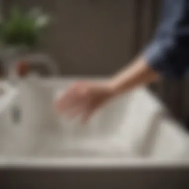 Hand washing curtains in a basin with gentle care