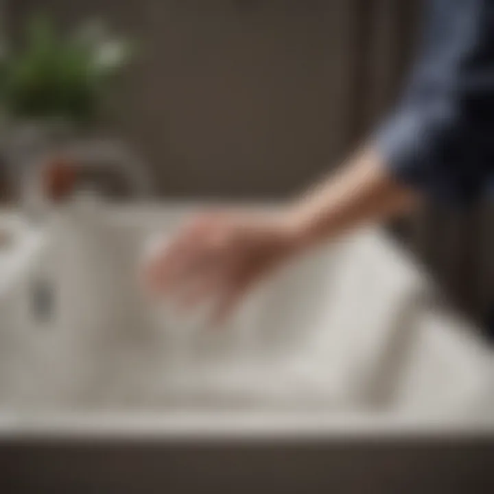 Hand washing curtains in a basin with gentle care