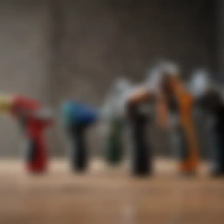 Variety of paint guns displayed for comparison