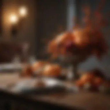 Seasonal table arrangement featuring autumn-themed decorations