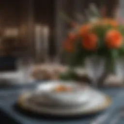 Elegant modern table setting with fine china and floral accents