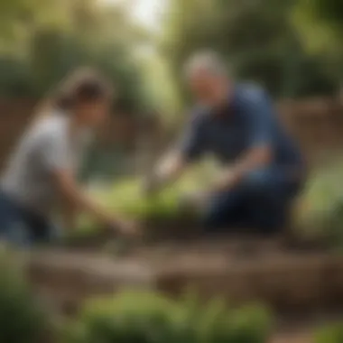 Gardener tending to a raised garden bed during maintenance