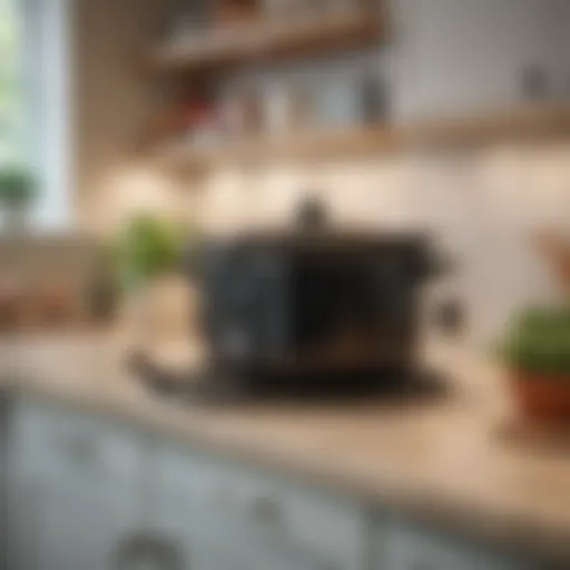 Elegant crock pot lid holder displaying functionality