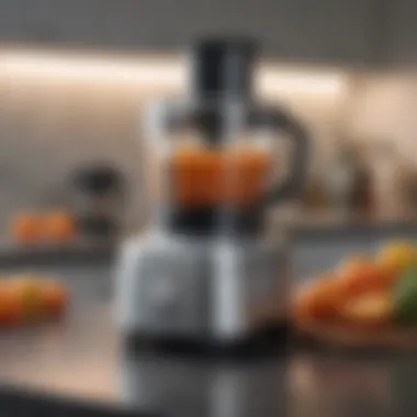 Cuisinart Juicer Attachment in Action in Kitchen Cuisinart food processor with juicer attachment in a modern kitchen setting