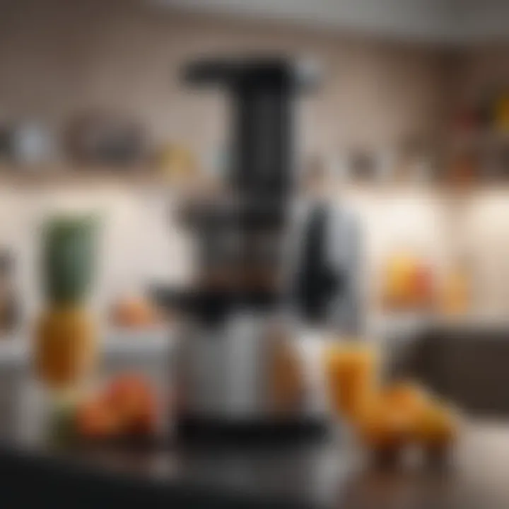 Step-by-step maintenance guide for the juicer attachment displayed on a countertop