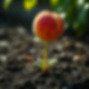 Emerging Peach Sapling A vibrant peach sapling emerging from soil