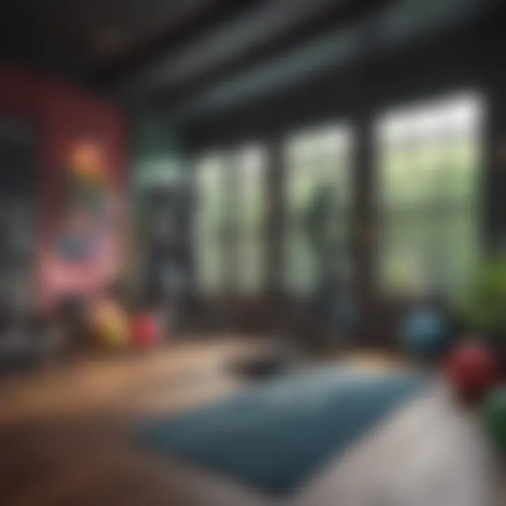 Vibrant color scheme in a home gym setting