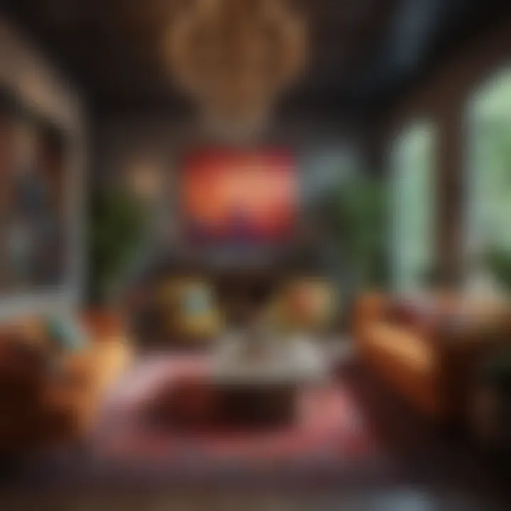 Colorful decor and lighting enhancing the open concept design