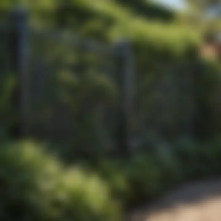 Stylish metal fence with climbing plants