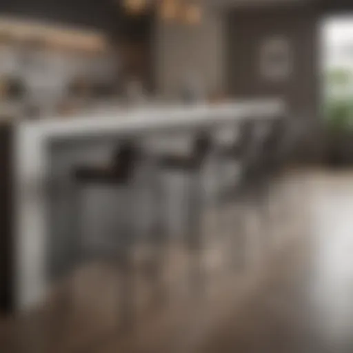 Stylish bar stools lined up at a modern kitchen island