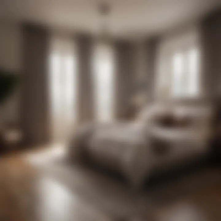 A beautifully styled bedroom with floor-to-ceiling curtains