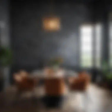 Bold geometric wallpaper creating a modern dining atmosphere