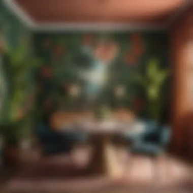 Vibrant wallpaper showcasing a tropical theme in a dining area