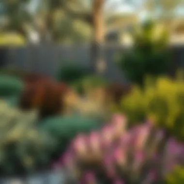 Diverse Shrub Species Thriving in Texas Diverse species of fast-growing shrubs arranged in a sunny Texas backyard