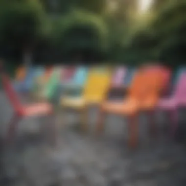 Diverse selection of patio chairs showcasing various colors and materials