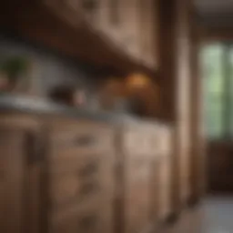 Elegant rustic kitchen cabinet with unique handles