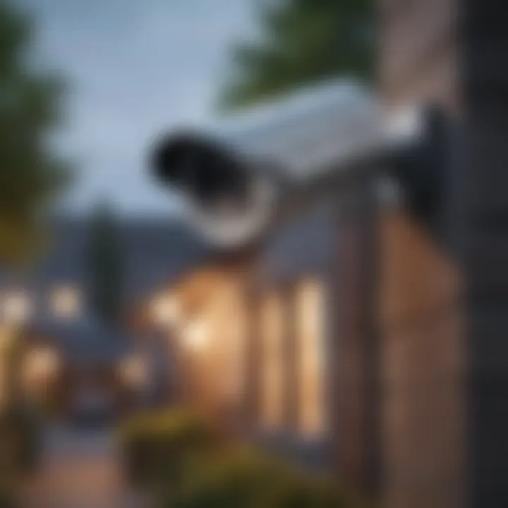 A high-tech security camera overlooking a residential area.