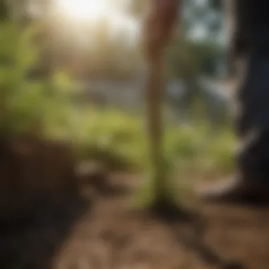 A close-up of weeds being pulled from the root to ensure removal