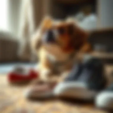 Dog's Curiosity and Footwear An illustration of a dog's playful curiosity around shoes