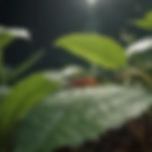 Close-up view of gnats on a plant leaf