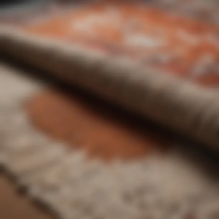 Close-up of a wool rug with a noticeable stain