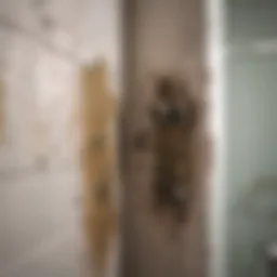 Close-up of mold growth in a bathroom corner