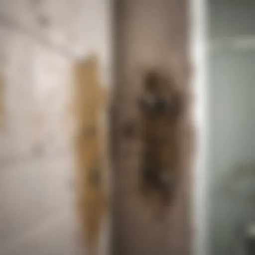 Close-up of mold growth in a bathroom corner
