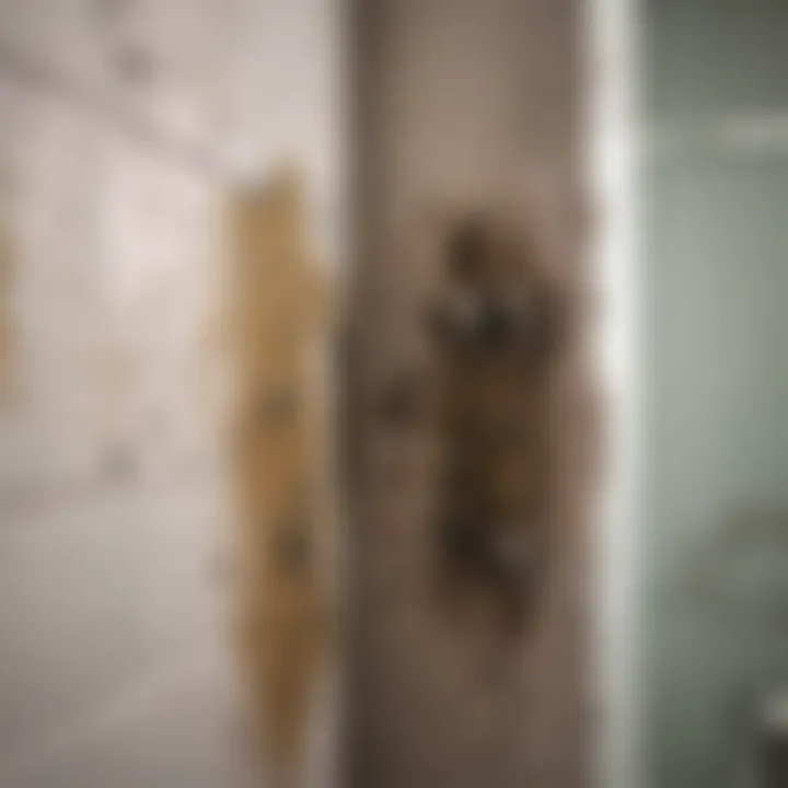 Close-up of mold growth in a bathroom corner