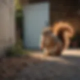 Squirrel observing a garage entrance