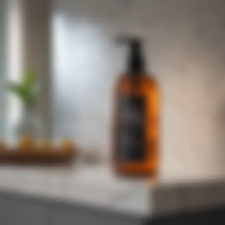 Natural cleaning solutions arranged on bathroom shelf