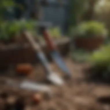Gardening tools arranged for root removal