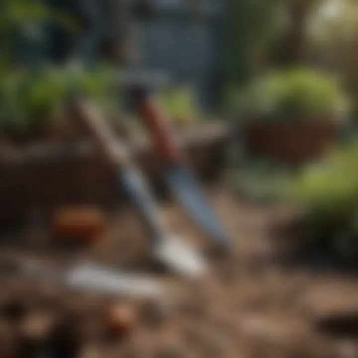 Gardening tools arranged for root removal