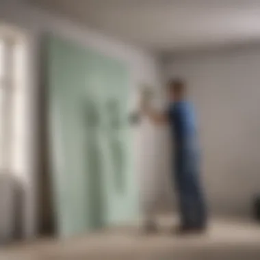 A person efficiently painting a wall using a roller