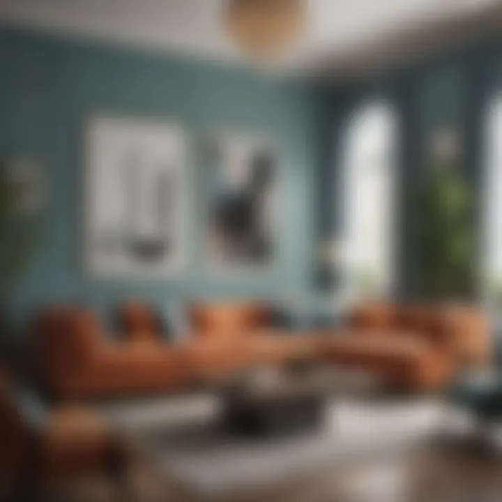 An elegantly designed living room with complementary hues
