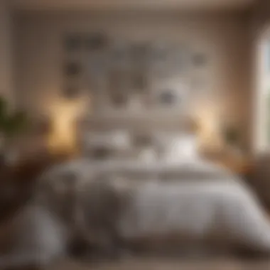 Cozy Bedroom with Gallery Wall A cozy bedroom featuring a gallery wall above the bed, showcasing a variety of art styles and personal touches.