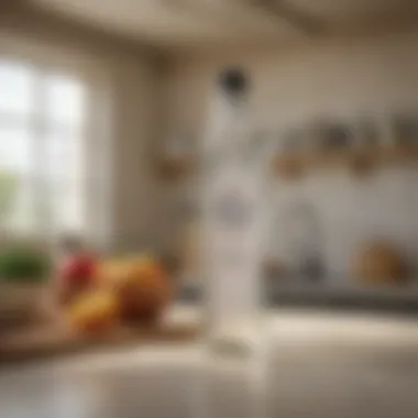 Close-up of white vinegar bottle in a kitchen setting