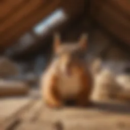 Squirrel navigating through attic insulation