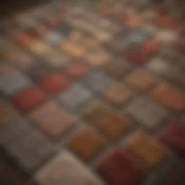 A variety of carpet samples displayed on a table