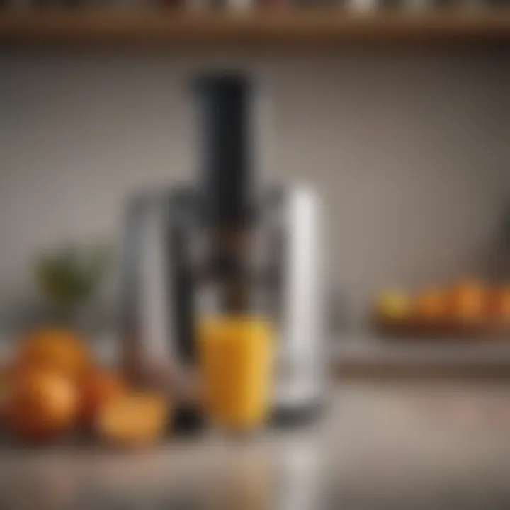 A sleek juicer on a kitchen countertop showcasing its compact design.