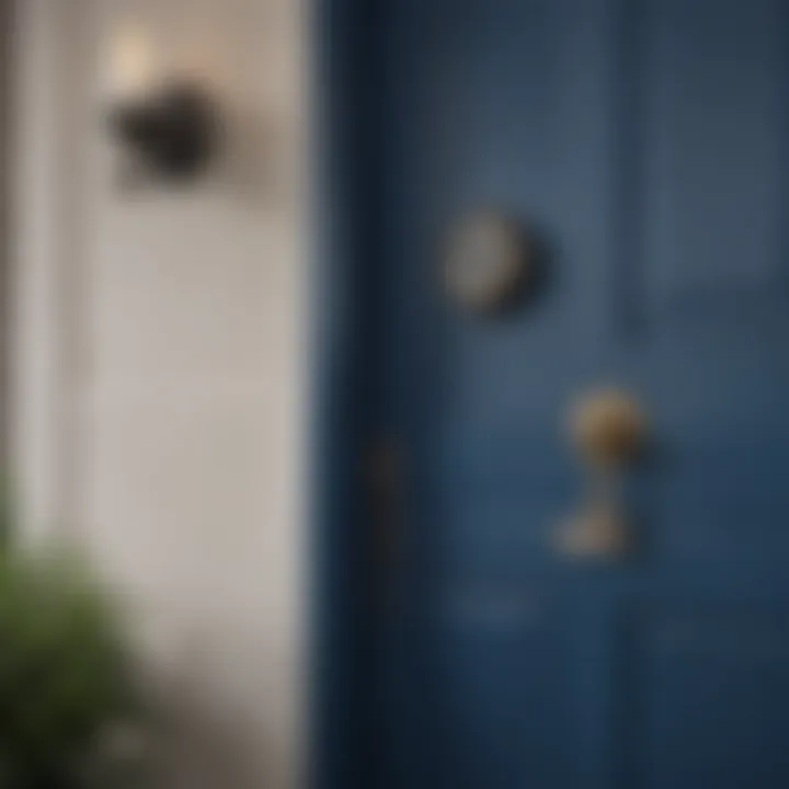 A classic blue front door with decorative hardware