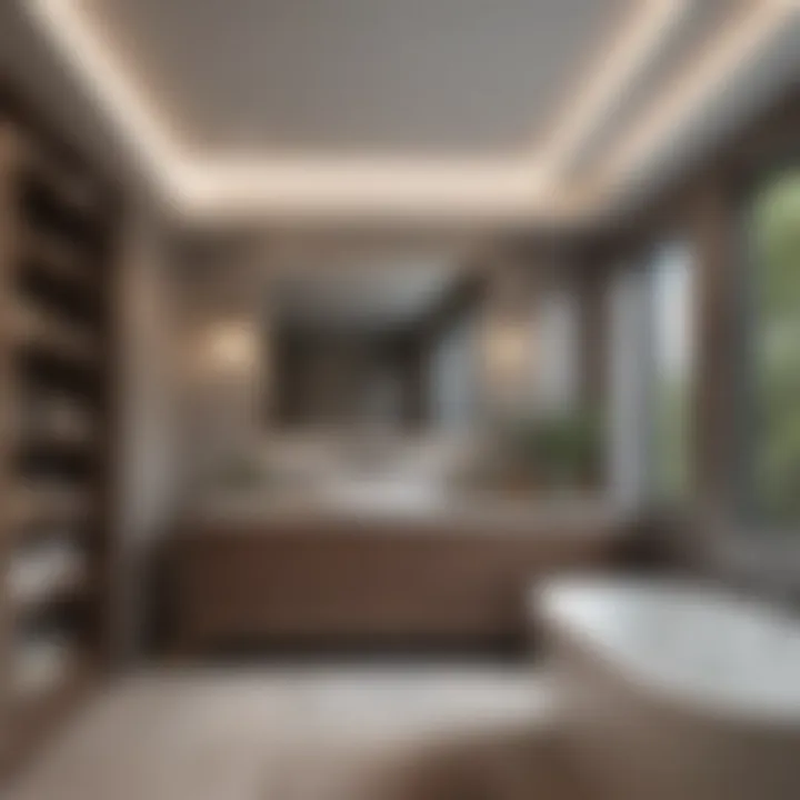 Luxurious bathroom with ceiling-height storage solutions