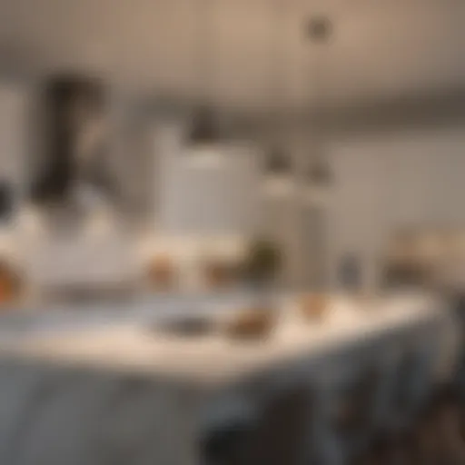 Sleek pendant lights illuminating a modern kitchen island.