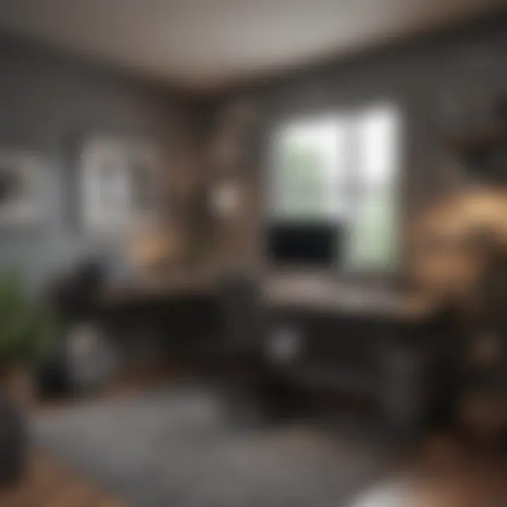 A modern home office with cool gray tones