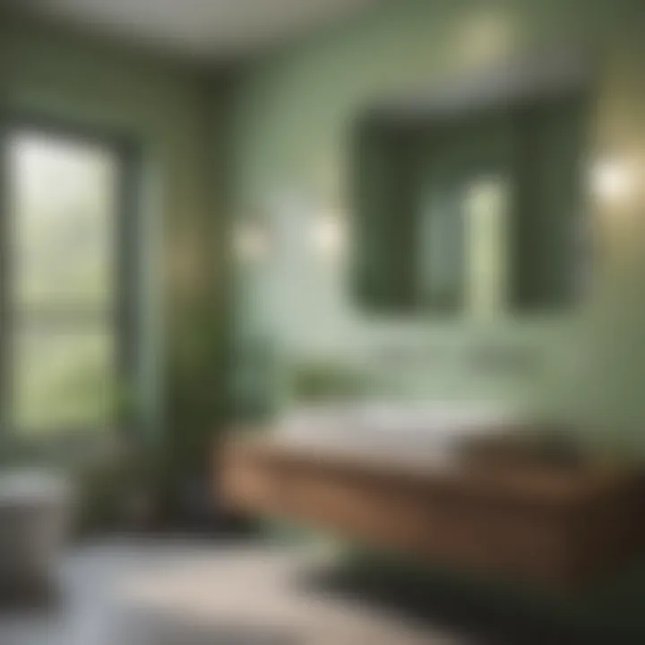 A serene bathroom adorned with light green shades